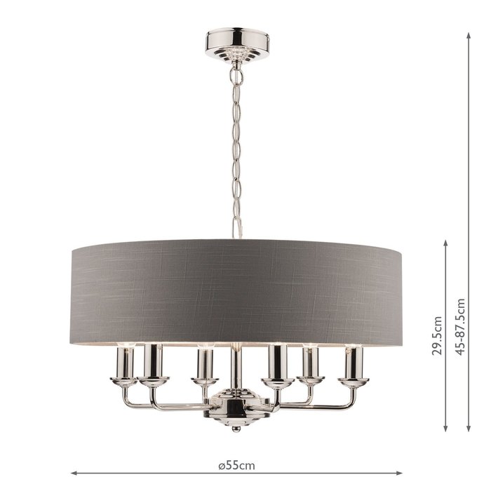 Sorrento – Nickel 6 Light Ceiling Light with Charcoal Shade – Laura Ashley