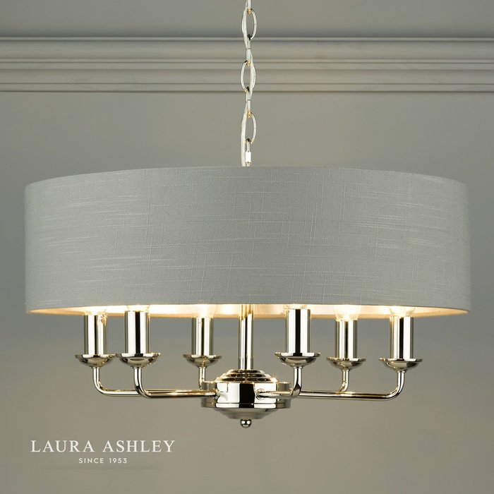 Sorrento – Nickel 6 Light Ceiling Light with Charcoal Shade – Laura Ashley