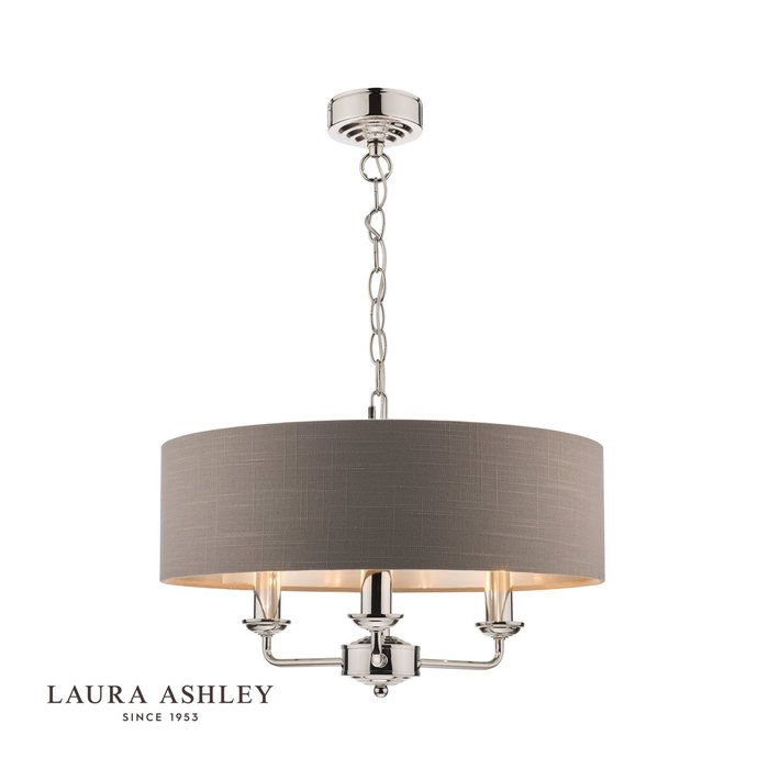 Sorrento – Nickel 3 Light Ceiling Light with Charcoal Shade – Laura Ashley