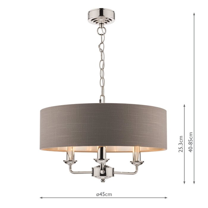 Sorrento – Nickel 3 Light Ceiling Light with Charcoal Shade – Laura Ashley