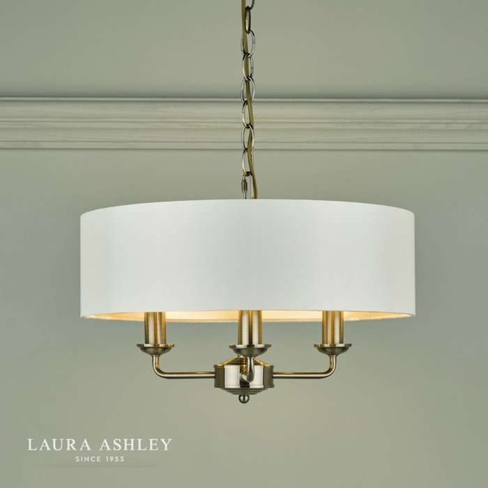 Sorrento – Antique Brass 3 Light Ceiling Light with Ivory Shade – Laura Ashley