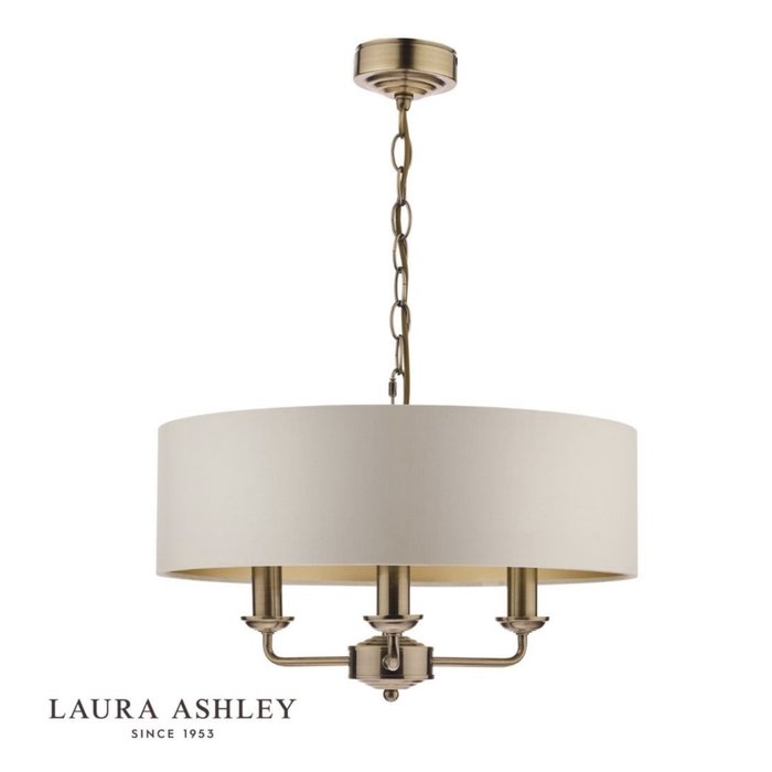 Sorrento – Antique Brass 3 Light Ceiling Light with Ivory Shade – Laura Ashley