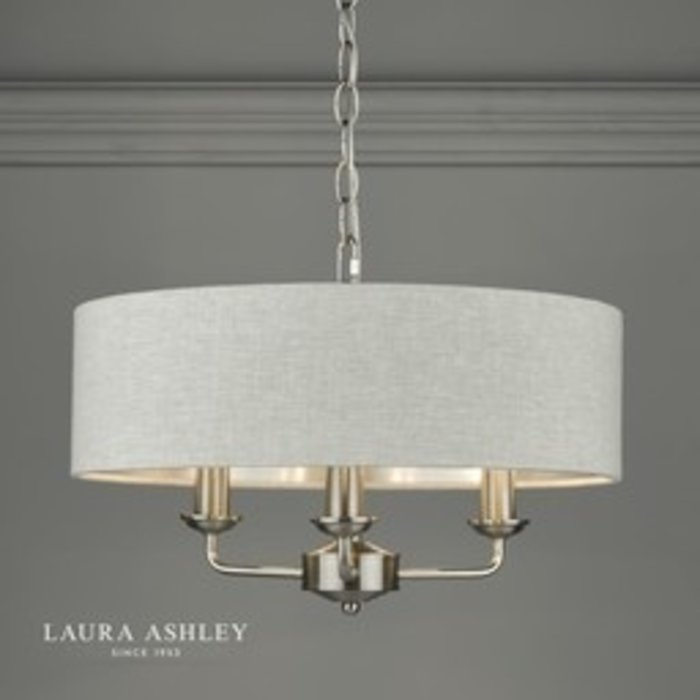 Sorrento – Brushed Chrome 3 Light Ceiling Light with Natural Shade – Laura Ashley