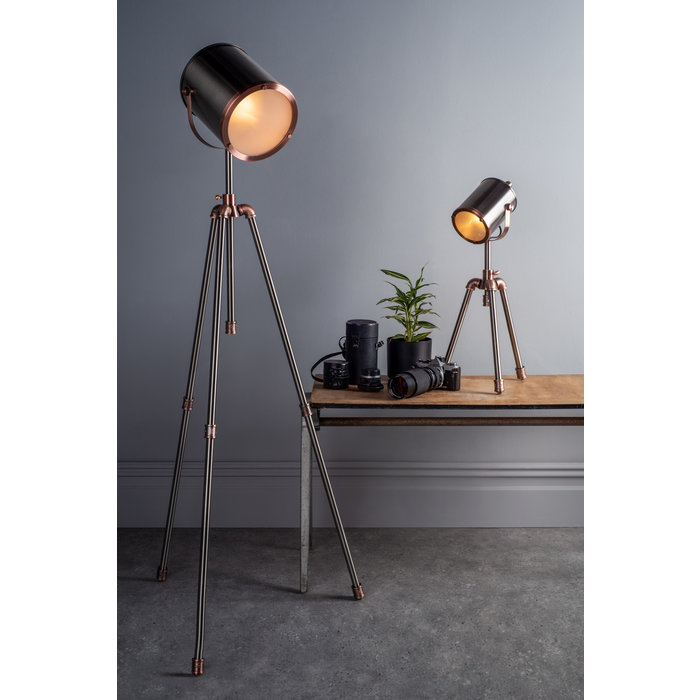 Jacob - Modern Pipe Tripod Floor Lamp - Antique Silver & Copper