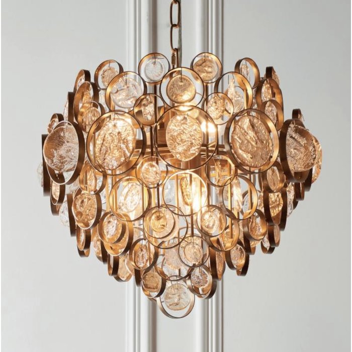 Middleham - Antique Gold Chandelier with Clear and Amber Glass Details