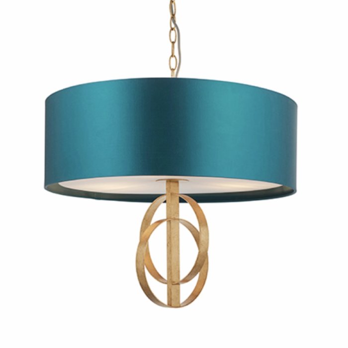 Crescent - Luxury Modern Drum Ceiling Light - Gold Leaf & Teal