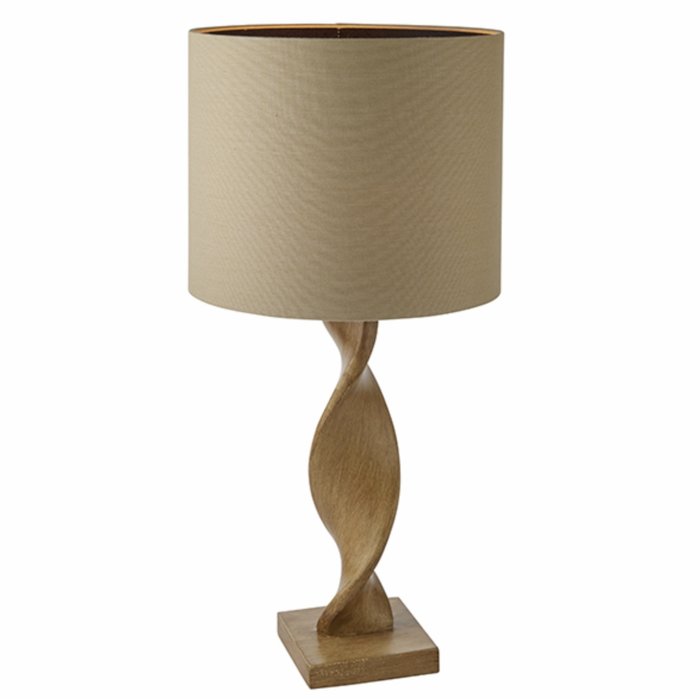 Arthur - Oak Wood Effect Twist Table Lamp and Natural Linen Shade