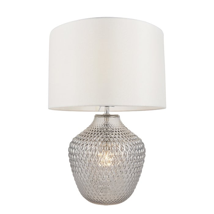 Chelworth -  Grey Faceted Glass Table Lamp with Vintage Shade - Dual Light Source