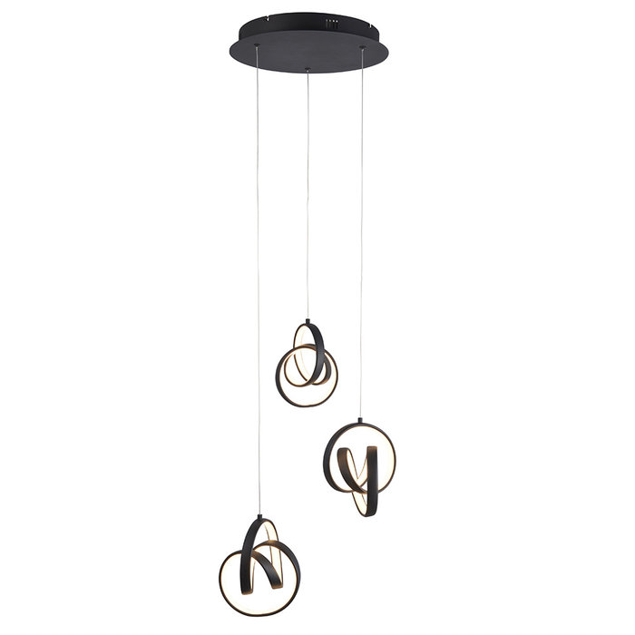 Cosma - 3 Light Twisting LED Cluster Multi Light Pendant - Black