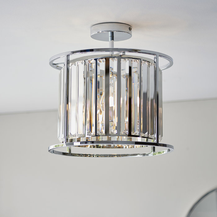 Hamilton - Chrome and Glass 3 Light Semi Flush Ceiling Light