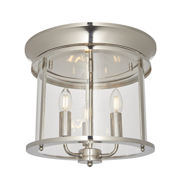 Hampworth - Nickel and Glass 3 Light Flush Ceiling Light