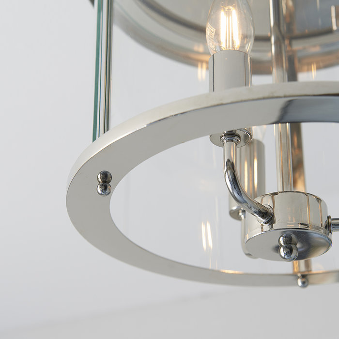 Hampworth - Nickel and Glass 3 Light Flush Ceiling Light