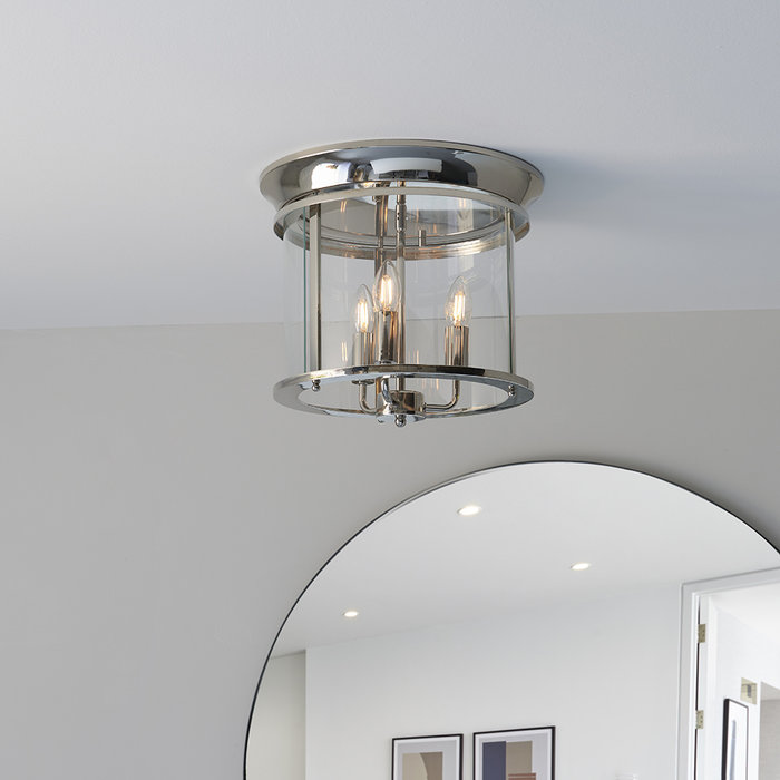 Hampworth - Nickel and Glass 3 Light Flush Ceiling Light