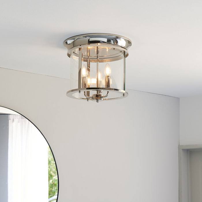 Hampworth - Nickel and Glass 3 Light Flush Ceiling Light