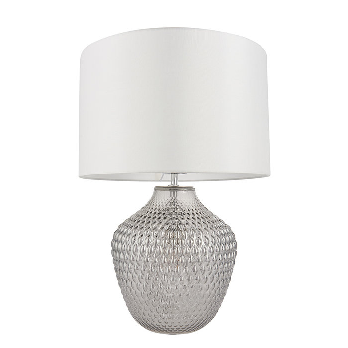 Chelworth -  Grey Faceted Glass Table Lamp with Vintage Shade - Dual Light Source