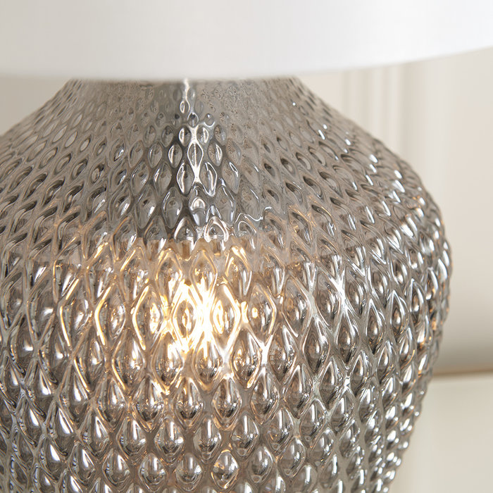 Chelworth -  Grey Faceted Glass Table Lamp with Vintage Shade - Dual Light Source