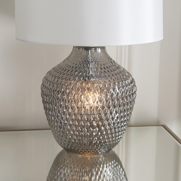 Chelworth -  Grey Faceted Glass Table Lamp with Vintage Shade - Dual Light Source