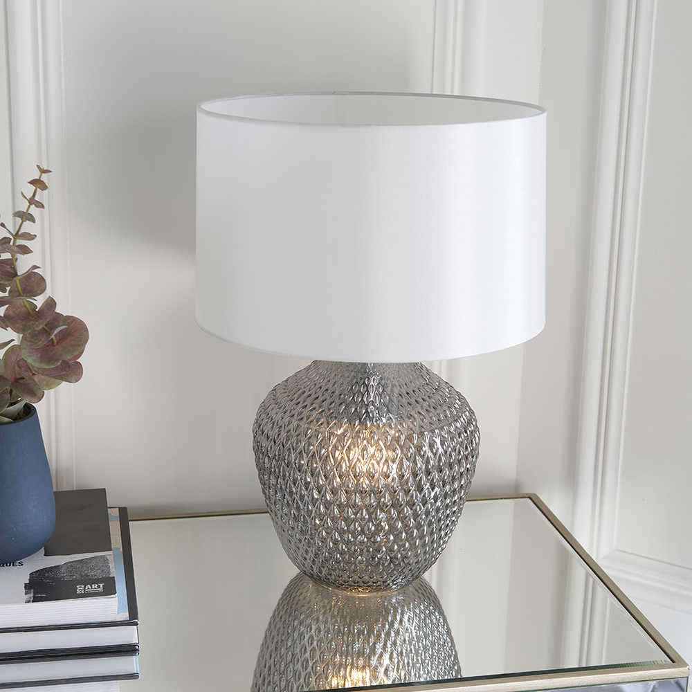 Chelworth Grey Faceted Glass Table Lamp with Vintage Shade