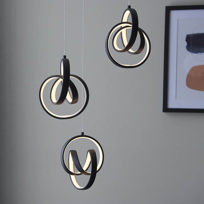 Cosma - 3 Light Twisting LED Cluster Multi Light Pendant - Black