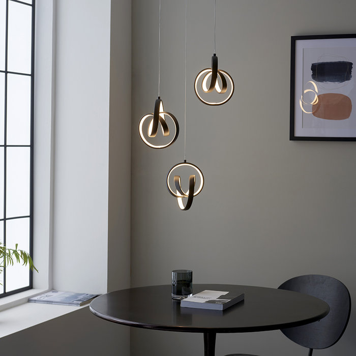 Cosma - 3 Light Twisting LED Cluster Multi Light Pendant - Black