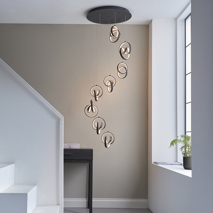 Cosma - 8 Twisting LED Cascading Pendant Light - Black