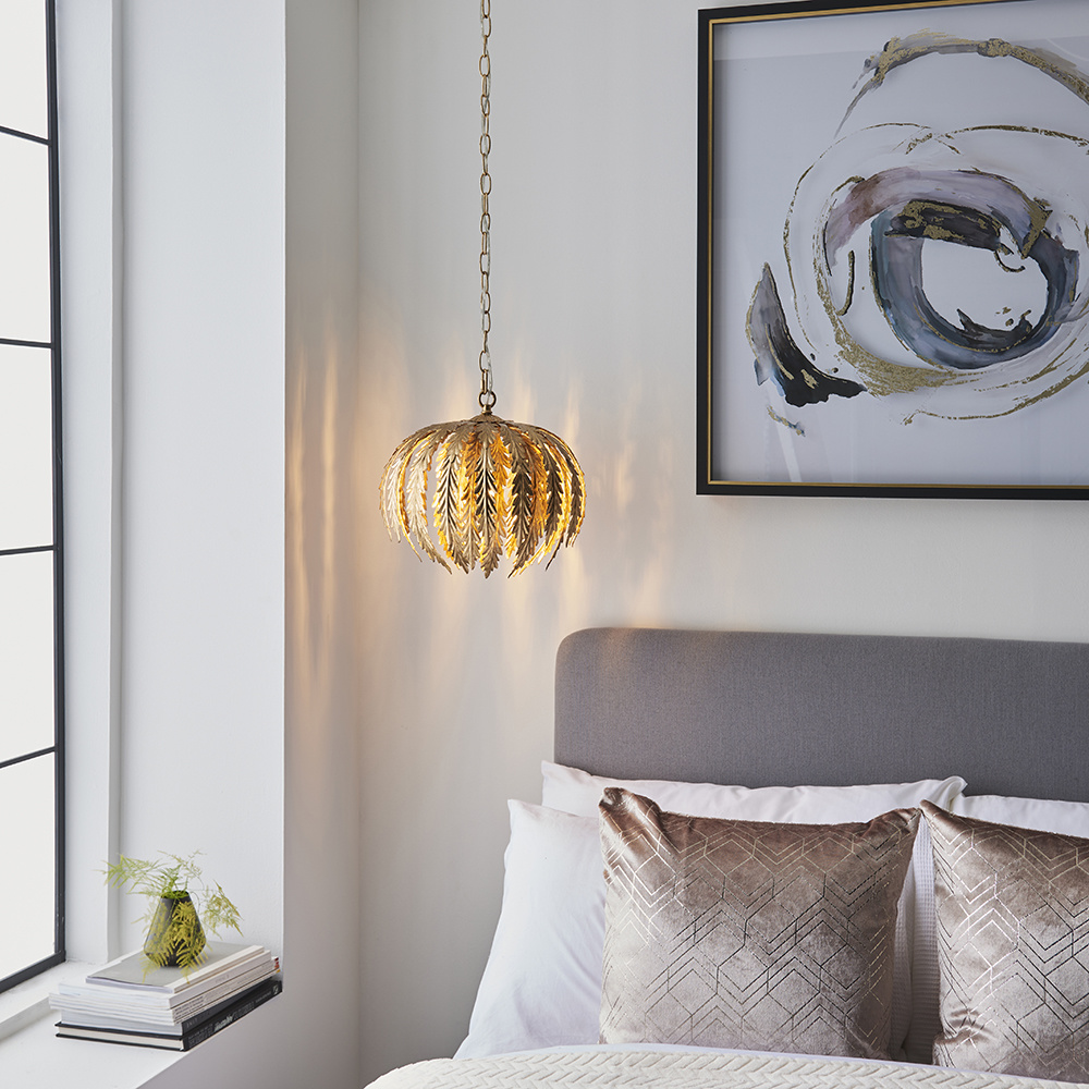 Gold leaf pendant sale light