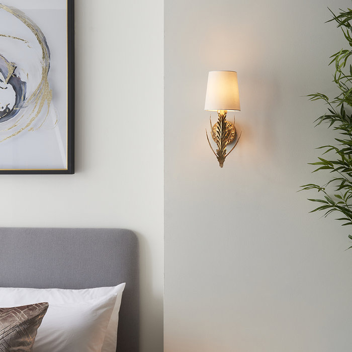 Delphine - Gold Leaf Wall Light with Ivory Shade