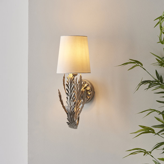 Delphine - Silver Leaf Wall Light with Ivory Shade