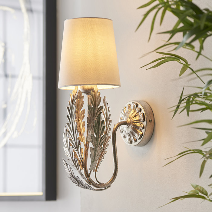 Delphine - Silver Leaf Wall Light with Ivory Shade