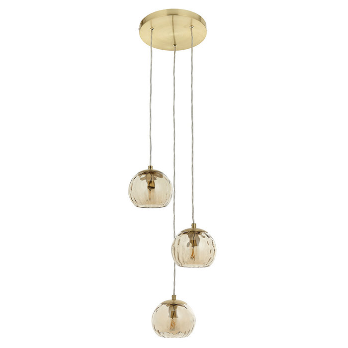 Ripple  - Brass and Dimpled Glass 3 Light Cluster Pendant