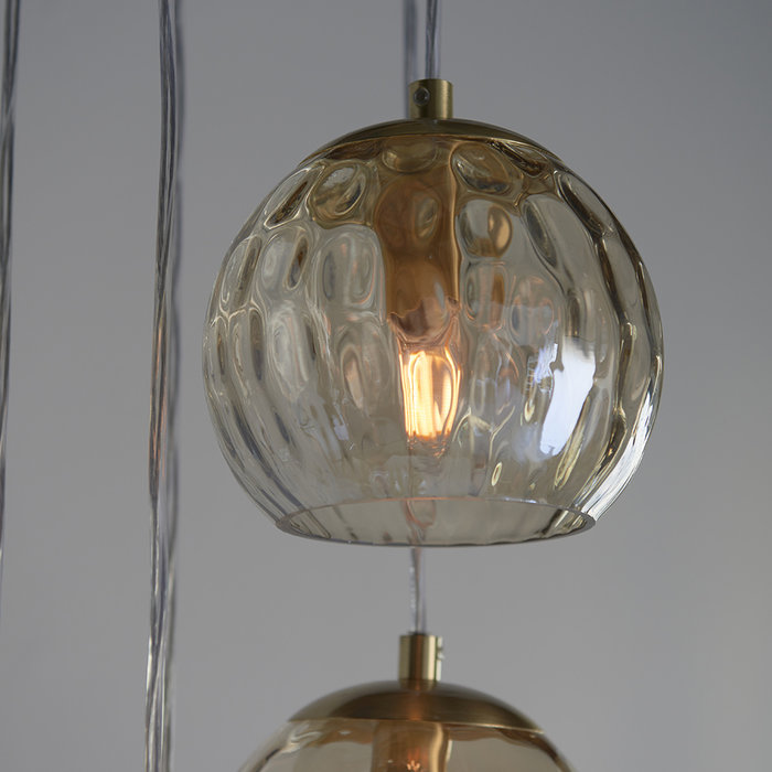 Ripple - Brass and Amber Glass Cluster 5 Light Pendant Light