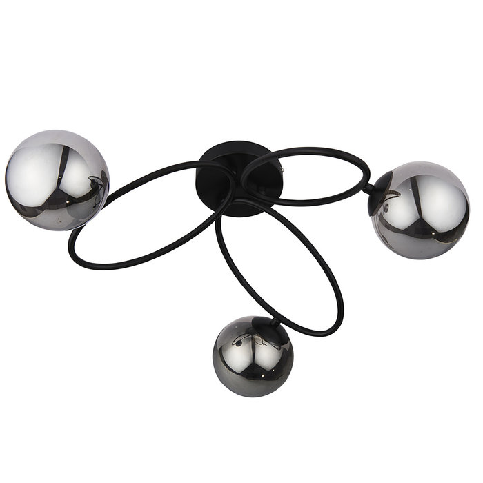 Zoe - Modern Black and Smoked Glass 3 Light Semi Flush Ceiling Light