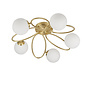 Zoe - Brass Opal Globe 5 Light Mid Century Semi Flush Ceiling Light