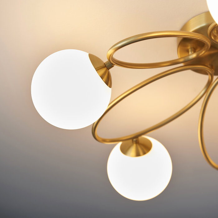 Ellipse - Brass and Opal 5 Light Semi Flush Ceiling Light
