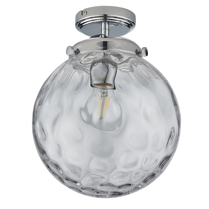 Elston - Dimpled Glass Globe Flush Ceiling Light - Chrome