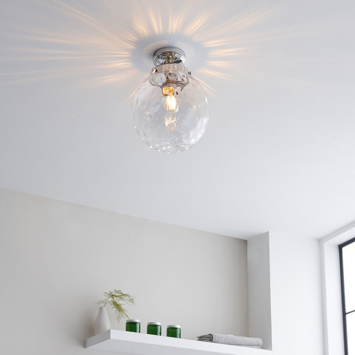 Elston - Dimpled Glass Globe Flush Ceiling Light - Chrome