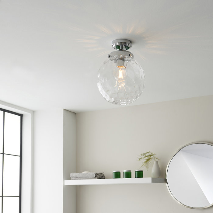 Elston - Dimpled Glass Globe Flush Ceiling Light - Chrome