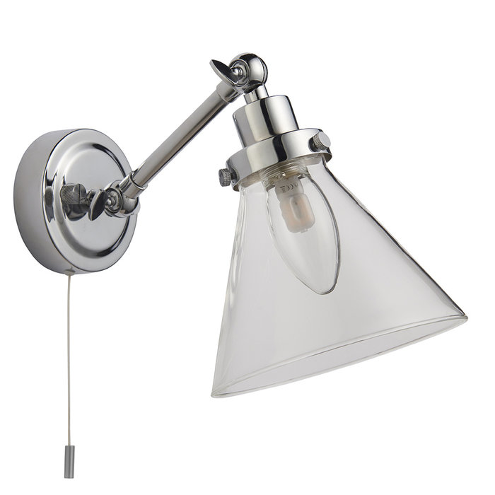 Faraday - Classic Industrial Glass Chrome Wall Light - Bathroom Rated