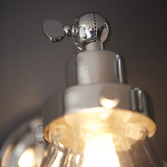 Faraday - Classic Industrial Glass Chrome Wall Light - Bathroom Rated