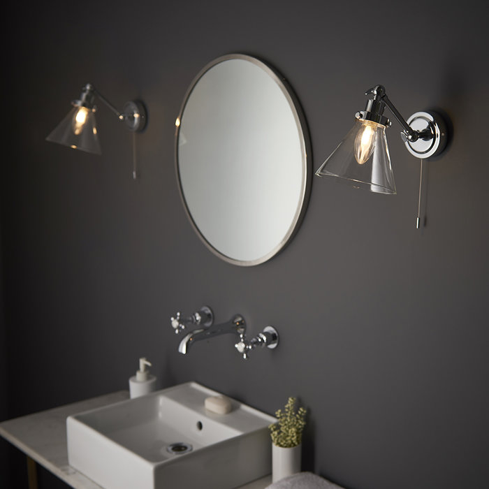 Faraday - Classic Industrial Glass Chrome Wall Light - Bathroom Rated