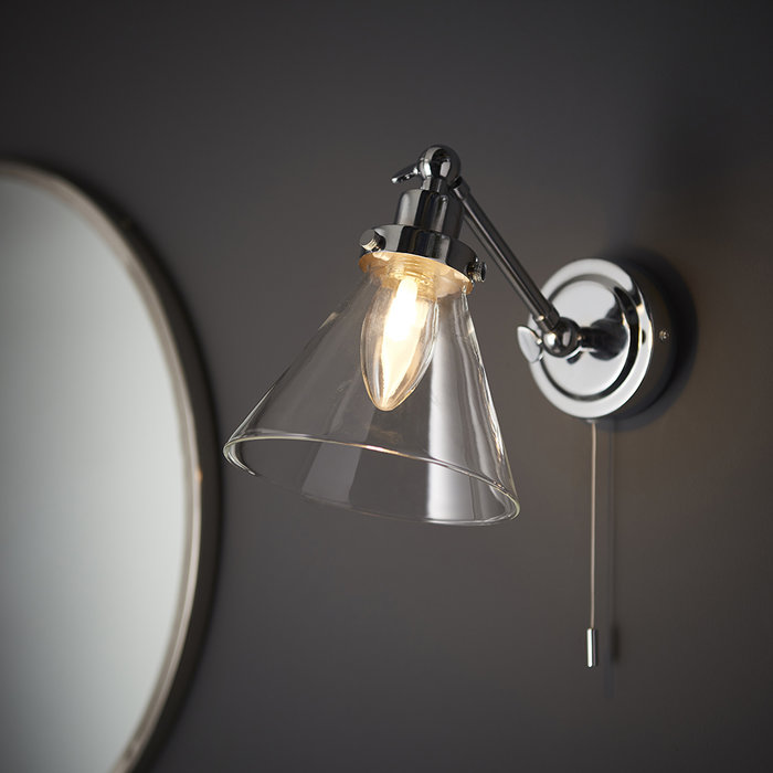 Faraday - Classic Industrial Glass Chrome Wall Light - Bathroom Rated