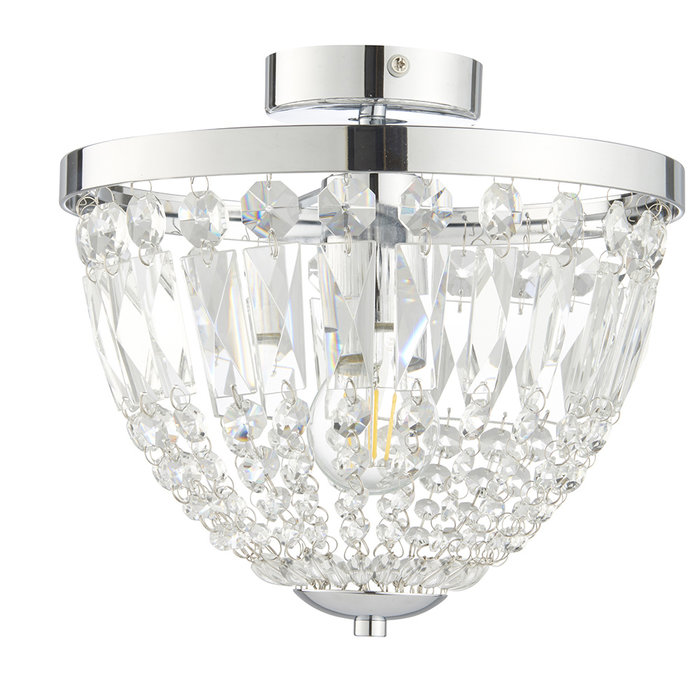 Iona - Chrome and Crystal Flush Chandelier Ceiling Light - Bathroom Rated