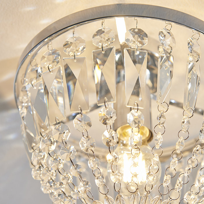 Iona - Chrome and Crystal Flush Chandelier Ceiling Light - Bathroom Rated