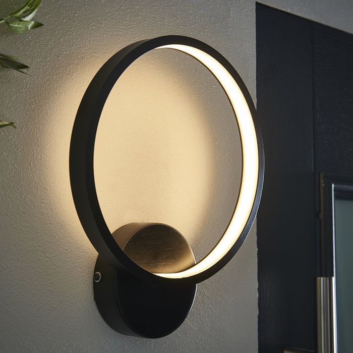 Kieron - Black LED Ring Wall Light - Bathroom/Outdoor Rated