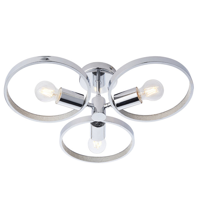 M Merola - Chrome and Crystal Ring Semi Flush Ceiling Light - Bathroom Rated