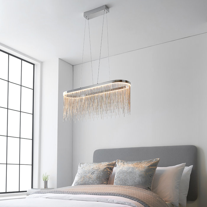 Orphelia  - Silver Fringe Oval Pendant Light