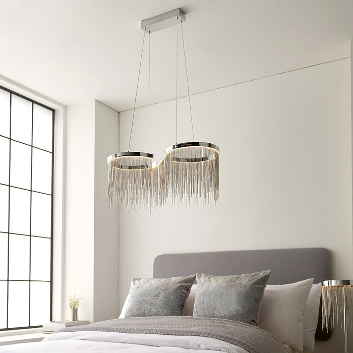 Orphelia - Curved Silver Fringe Pendant Light