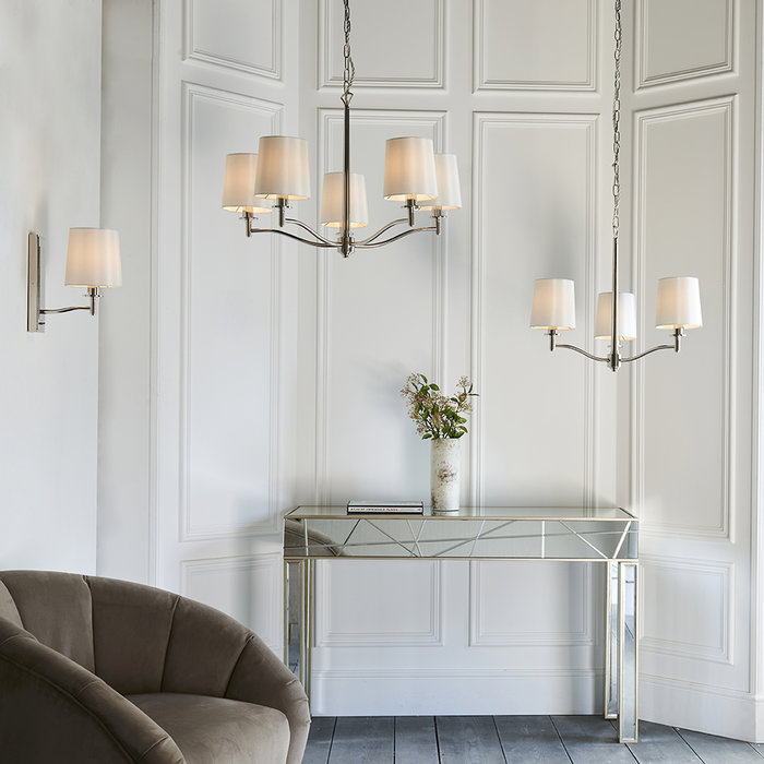 Ortona - Nickel 3 Light Pendant Light with Ivory Shades