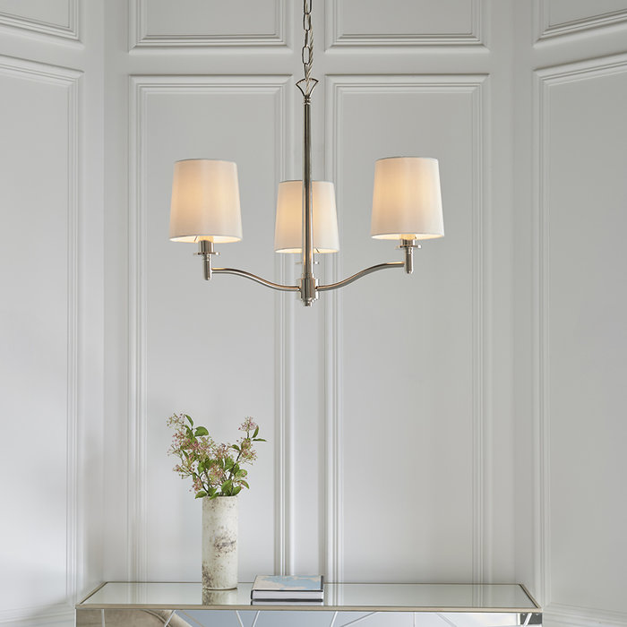 Ortona - Nickel 3 Light Pendant Light with Ivory Shades