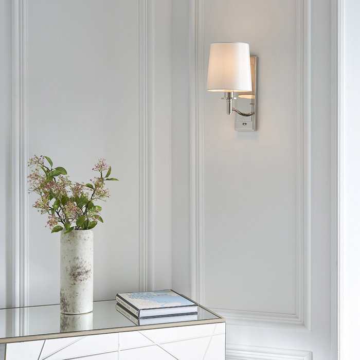 Ortona - Nickel LED Wall Light with Ivory Shade